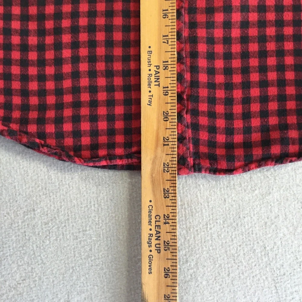 LL Bean Boys Red Black Buffalo Plaid Flannel Snap Shirt M 10-12 509321